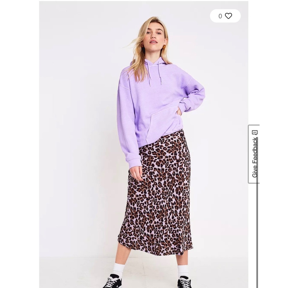 Urban Outfitters Lilac Leopard Print Satin Midi Slip Skirt Purple Brown Small‎